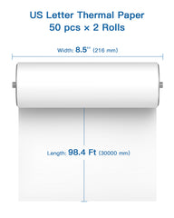 8.5 x 11 US Letter Size Thermal Printing Paper for FT800 (2 Rolls, Total 200 Sheets)