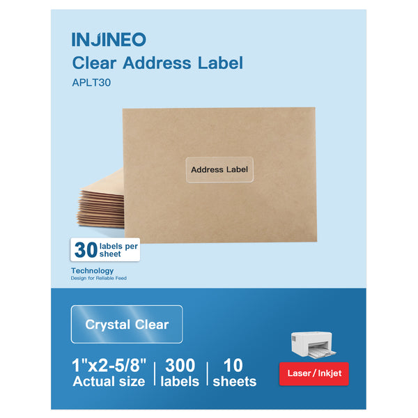 INJINEO 1" x 2-5/8" Crystal Clear Address Labels