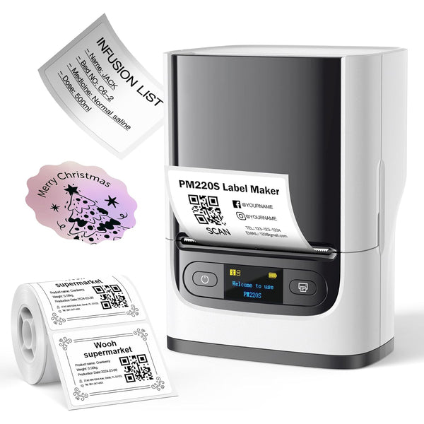 PM220S Label Maker, Barcode Label Printer Bluetooth Portable Thermal Printer