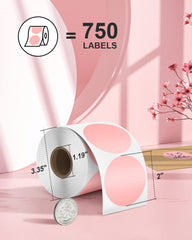 2 Inch Pink Circle Thermal Stickers Labels 750 Labels/Roll